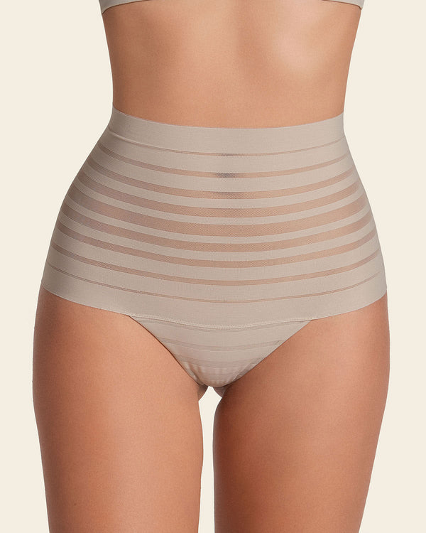 Slimming Lace Stripe High-Waisted Thong Panty