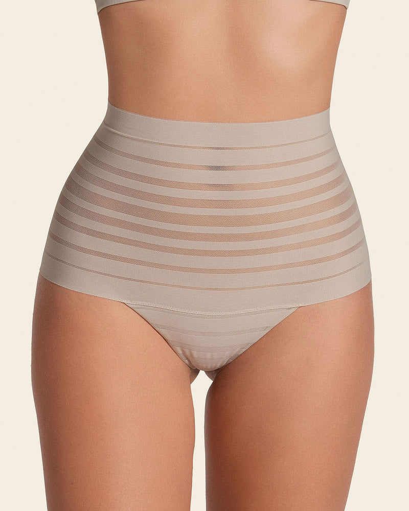 Slimming Lace Stripe High-Waisted Thong Panty